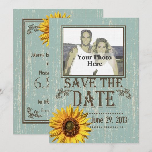 Land Hout en Zonnebloem Foto Save the Date (Voorkant / Achterkant)