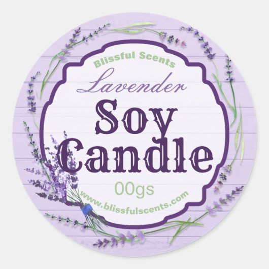 Land Hout Paarse Lavendel Soy Candle Labels (Voorkant)