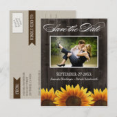 Land Hout Rustieke Zonnebloem Save the Date Cards Aankondigingskaart (Voorkant / Achterkant)