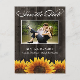 Land Hout Rustieke Zonnebloem Save the Date Cards Aankondigingskaart