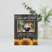 Land Hout Rustieke Zonnebloem Save the Date Cards Aankondigingskaart (Staand voorkant)