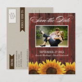 Land Hout Rustieke Zonnebloem Save the Date Cards Aankondigingskaart (Voorkant / Achterkant)