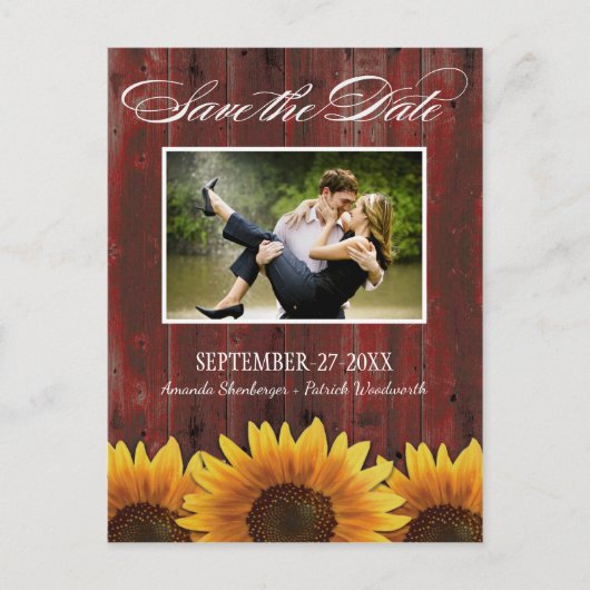 Land Hout Rustieke Zonnebloem Save the Date Cards Aankondigingskaart (Voorkant)