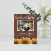 Land Hout Rustieke Zonnebloem Save the Date Cards Aankondigingskaart (Staand voorkant)