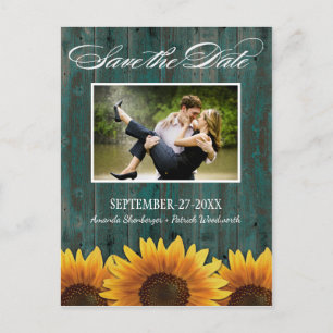 Land Hout Rustieke Zonnebloem Save the Date Cards Aankondigingskaart
