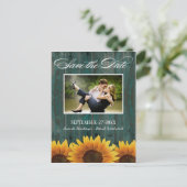 Land Hout Rustieke Zonnebloem Save the Date Cards Aankondigingskaart (Staand voorkant)