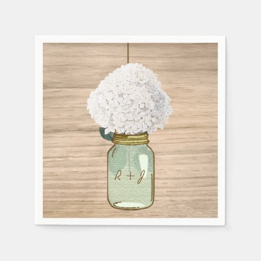 Land Houten Rustieke Mason Jar Hydrangea Servet (Voorkant)