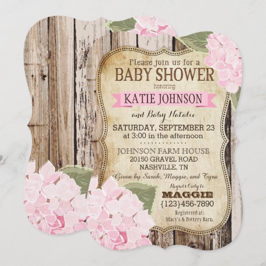 Land Hydrangeas en Rustisch Baby shower Kaart (Voorkant / Achterkant)