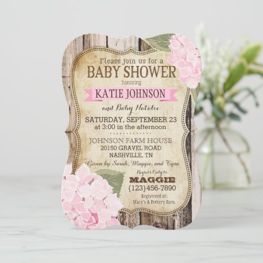 Land Hydrangeas en Rustisch Baby shower Kaart (Staand voorkant)