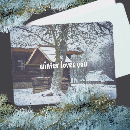 Land in sneeuw feestdagenkaart