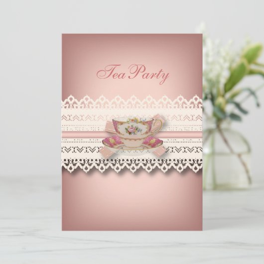  land kant roze bloementheekop theekransje kaart (Staand voorkant)