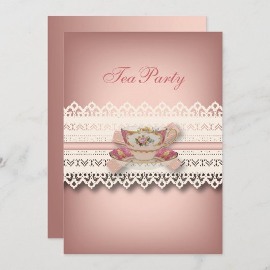  land kant roze bloementheekop theekransje kaart (Voorkant / Achterkant)