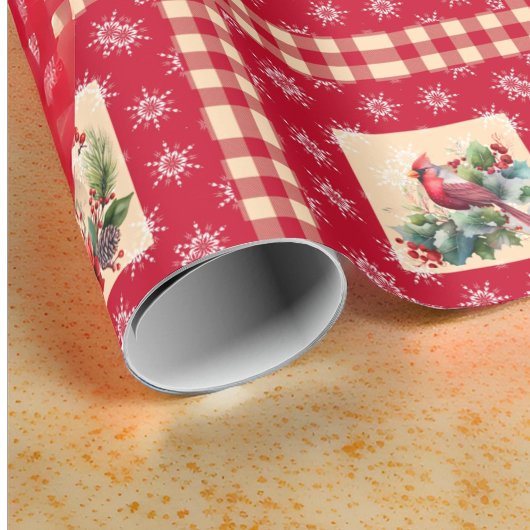 Land Kardinaal en Floral krans Gingham Pleinen Cadeaupapier