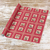 Land Kardinaal en Floral krans Gingham Pleinen Cadeaupapier