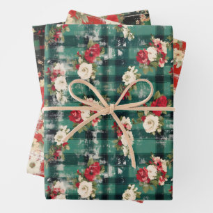 Land Kerst Plaid Florals Noodlijdend Inpakpapier Vel