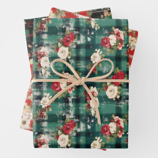 Land Kerst Plaid Florals Noodlijdend Inpakpapier Vel (In situ)