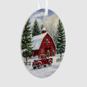 Land Kerst Rode Truck en Schuur Ornament (voorkant)