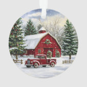 Land Kerst Rode Truck en Schuur Ornament (achterkant)