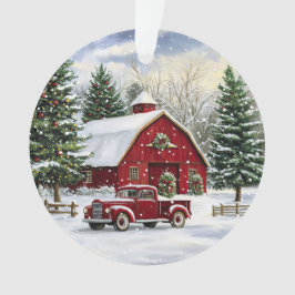 Land Kerst Rode Truck en Schuur Ornament