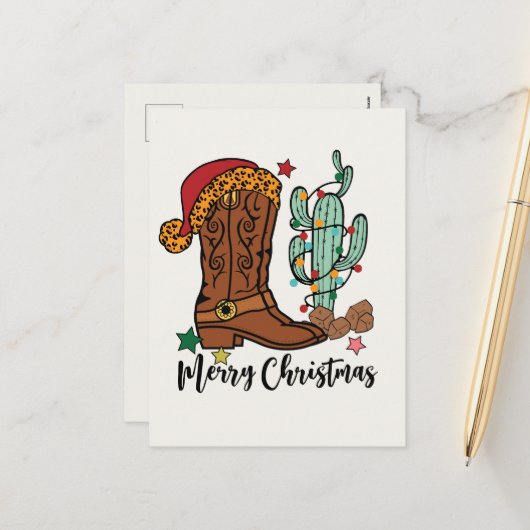 Land Kerst Westerne laars Feestdagenkaart (Voorkant / Achterkant in situ)