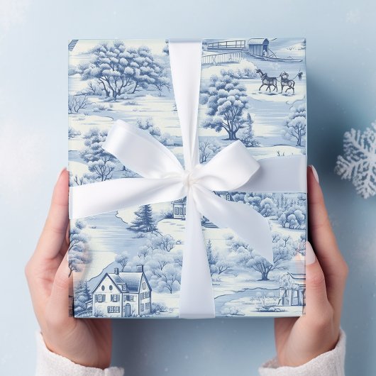  land kerstblauw cadeaupapier