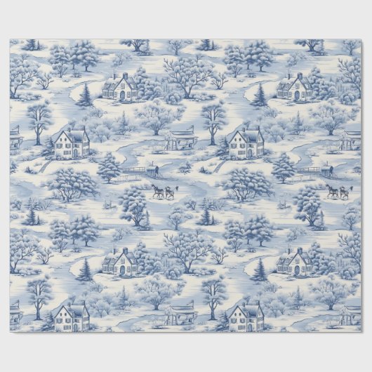 land kerstblauw cadeaupapier (Vlak)