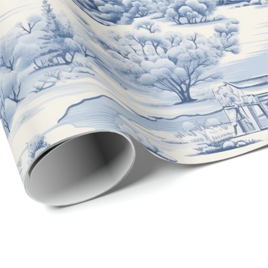 land kerstblauw cadeaupapier (Rol Hoek)