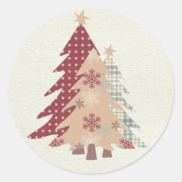 Land Kerstboom met ruiten, stippen en sneeuw Ronde Sticker