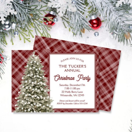 Land Kerstboom Rood Plaid Kerstfeest Kaart