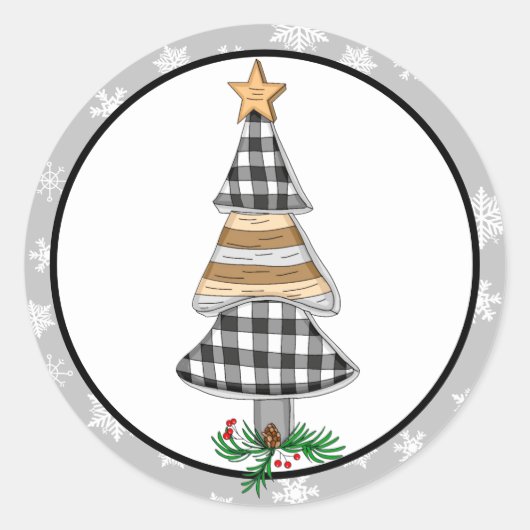 Land Kerstbuffel geruite rustiek Ronde Sticker (Voorkant)