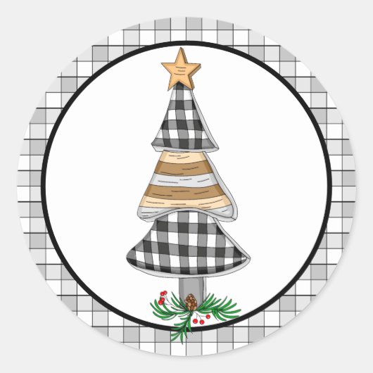 Land Kerstbuffel geruite rustieke klassieker Ro Ronde Sticker (Voorkant)