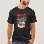 Land Kerstmis Mason Jar Snowglobe Rood Lint H T-shirt (Voorkant)