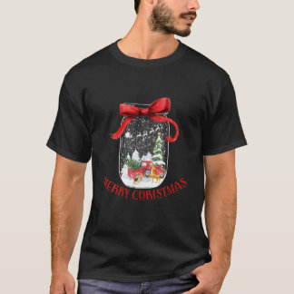Land Kerstmis Mason Jar Snowglobe Rood Lint H T-shirt