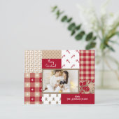 Land Kerstpatronen Collage Rood Tan Foto Feestdagenkaart (Staand voorkant)