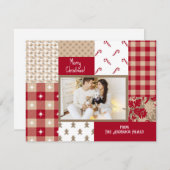 Land Kerstpatronen Collage Rood Tan Foto Feestdagenkaart (Voorkant / Achterkant)