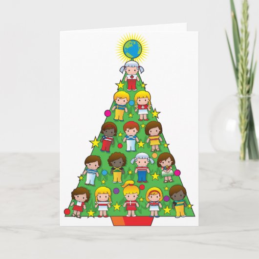 Land Kinderen Kerstboom Feestdagen Kaart (Voorkant)