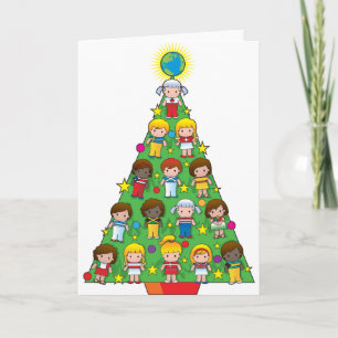 Land Kinderen Kerstboom Feestdagen Kaart