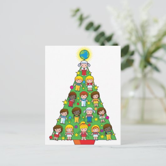 Land Kinderen Kerstboom Feestdagenkaart (Staand voorkant)