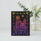 LAND KIP, EI, CHICK & FOLK ART GRENS BRIEFKAART (Staand voorkant)
