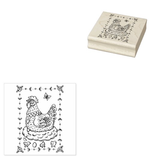 LAND KIP, NEST, EI, CHICK FOLK ART GRENS NICE RUBBERSTEMPEL (Gestempeld)