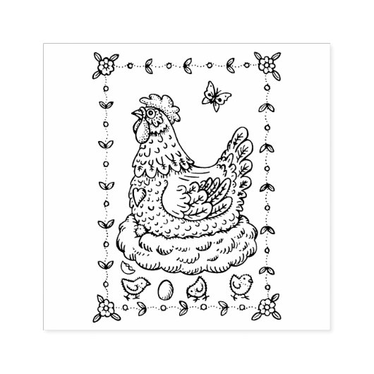 LAND KIP, NEST, EI, CHICK FOLK ART GRENS NICE RUBBERSTEMPEL (Afrduk)