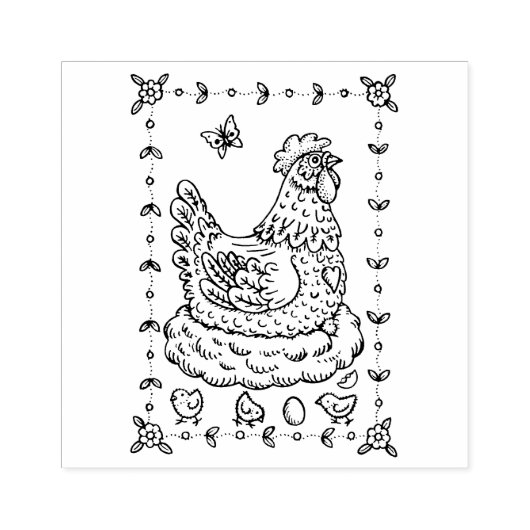 LAND KIP, NEST, EI, CHICK FOLK ART GRENS NICE RUBBERSTEMPEL (Afrduk)