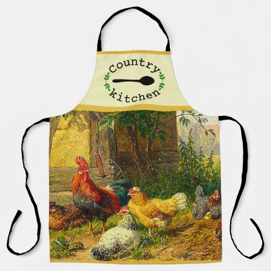 Land Kitchen Farmyard Rooster Hens Schort (Voorkant)