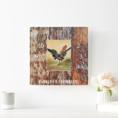 Land Kitchen Rooster Rustic Wood Farmhouse Naam Vierkante Klok (Huis)
