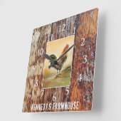 Land Kitchen Rooster Rustic Wood Farmhouse Naam Vierkante Klok (Hoek)