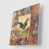 Land Kitchen Rooster Rustic Wood Farmhouse Vierkante Klok (Hoek)