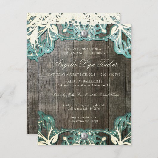 Land Lace Wood Rustisch Baby shower Uitnodigen Kaart (Voorkant / Achterkant)