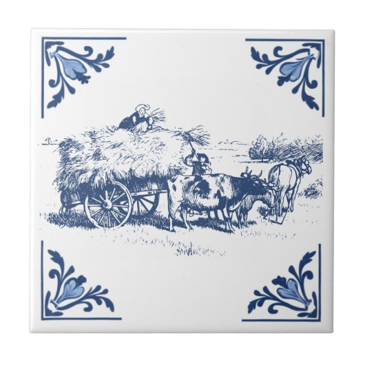  Land Laden Hay Delft Blauw & Wit Tegeltje (Voorkant)