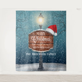 Land lantaarnpaal nacht licht kerst hoed sneeuw wandkleed