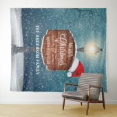 Land lantaarnpaal nacht licht Kerstmuts sneeuw Wandkleed (In Situ (horizontaal))